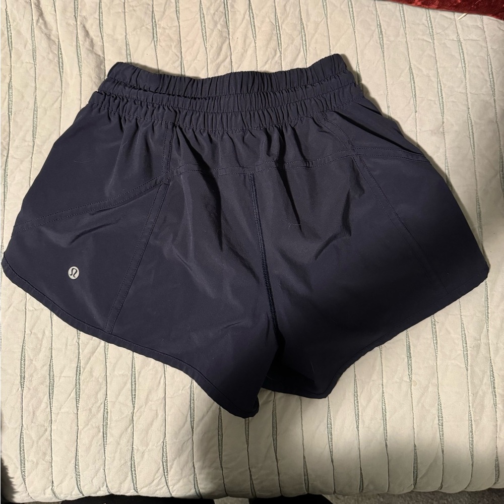 Navy blue lululemon hotty hot shorts, size 6